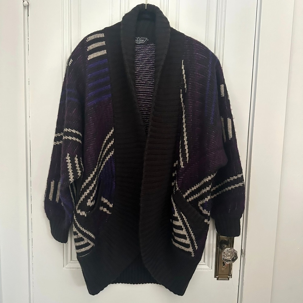 Falcon‎ Italian Design Vintage Mohair Blend Abstract Cardigan Sweater Brown